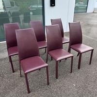 6 sedie Frag originali in cuoio bordeaux