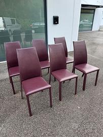 6 sedie Frag originali in cuoio bordeaux