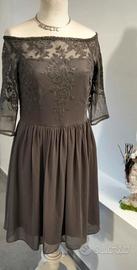 Abito talia L elegante color tortora con pizzo