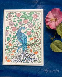 Mandala Pavone colorato a mano con cornice