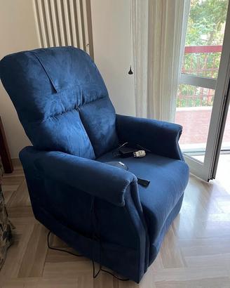 Poltrona Relax Elettrica Blu con Telecomando e Alz