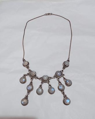 collana vintage, argento 925 e pietre di luna 
