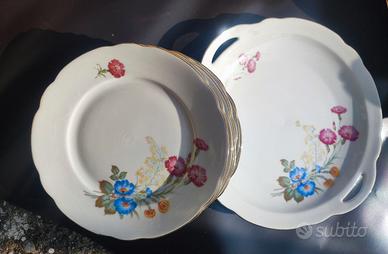 Servizio piatti dolce 7 PZ porcellana decoro fiori