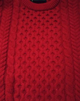 Maglione Aran 100% Pura Lana  Vergine Rosso 