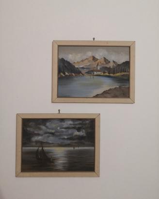 2 quadri a olio su cartone con cornice
