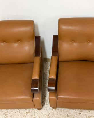 Coppia di poltrone arredo casa in pelle vintage