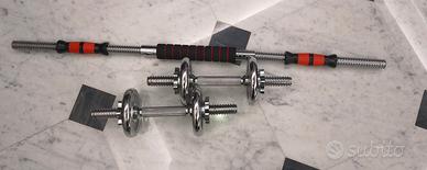 Manubri + dischi (27kg) + bilanciere allungabile 
