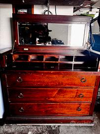Cassettone scrittoio in legno massello specchio