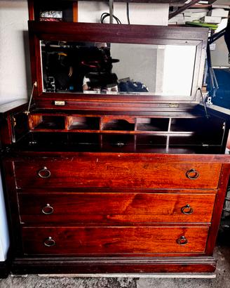 Cassettone scrittoio in legno massello specchio