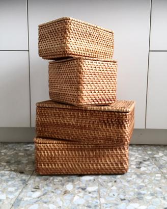 Muji Lotto 4 cesti + coperchio in rattan naturale