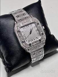 Orologio Quadrato Iced Out Argento con Cristalli