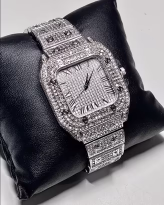 Orologio Quadrato Iced Out Argento con Cristalli