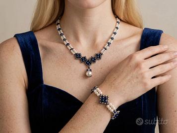 Parire artigianale collana e bracciale blu notte