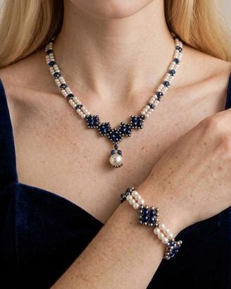 Parire artigianale collana e bracciale blu notte