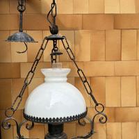 Set lampade in ferro battuto e vetro