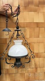 Set lampade in ferro battuto e vetro