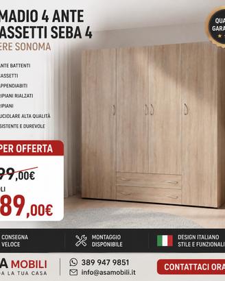 ARMADIO 4 ANTE CON 2 CASSETTI – ROVERE SONOMA