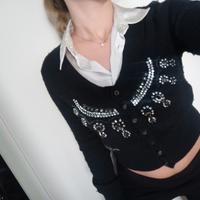 Cardigan Fracomina nero con strass e perline