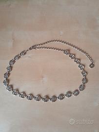 Cintura donna in metallo argentato e strass