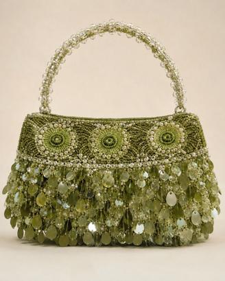 Borsetta vintage verde con perline e paillettes