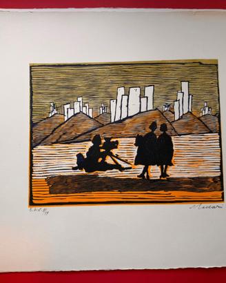 Mino Maccari -  Linoleografia a colori su carta