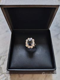 Anello Oro Bianco Zaffiro e Diamanti