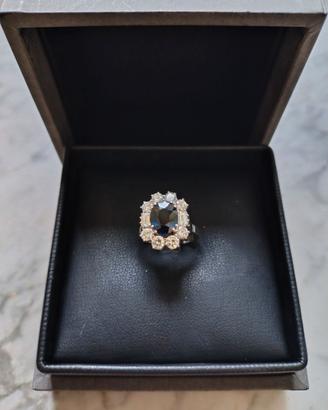 Anello Oro Bianco Zaffiro e Diamanti