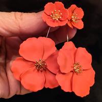 Orecchini Flower Drop Maxi Fiori Arancio Corallo 