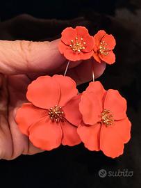 Orecchini Flower Drop Maxi Fiori Arancio Corallo 