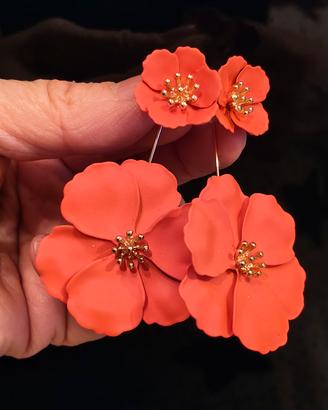 Orecchini Flower Drop Maxi Fiori Arancio Corallo 