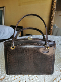 Borsetta a mano lucertola marrone anni '60