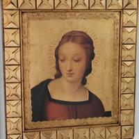 Quadro Sacro Madonna con Aureola Dipinto su Legno