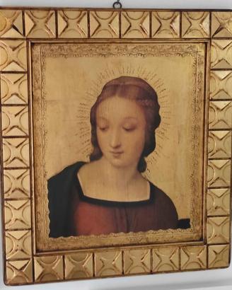 Quadro Sacro Madonna con Aureola Dipinto su Legno