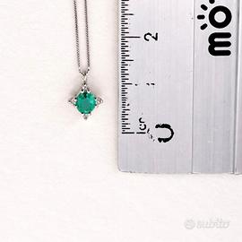 Collana - 18 carati Oro bianco Smerlado e Diamante