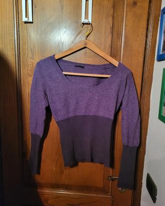 Maglione Sisley Donna Bicolore Viola e Prugna