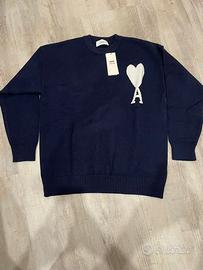 💙 Maglione Ami Paris Uomo Blu | Cuore Bianco