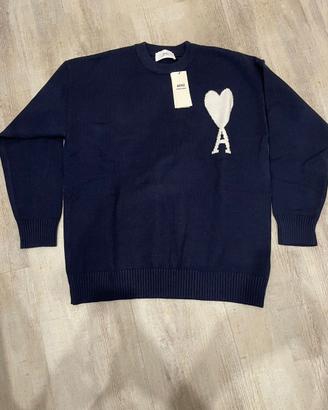 💙 Maglione Ami Paris Uomo Blu | Cuore Bianco