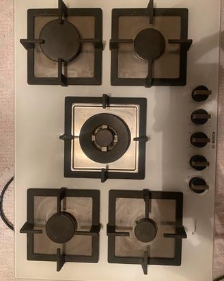 Piano cottura gas Bosch 5 fuochi vetro bianco top