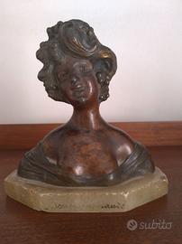 Busto femminile in bronzo patinato, stile Liberty