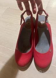 Scarpe rosse in tela numero 37 con zeppa