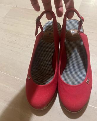 Scarpe rosse in tela numero 37 con zeppa