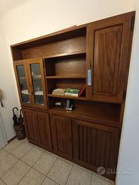 Mobile vetrina e libreria in legno massello