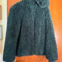 Giacca teddy pelliccia ecol. con cappuccio verde