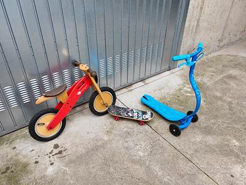 Bicicletta senza pedali, skateboard e monopattino 