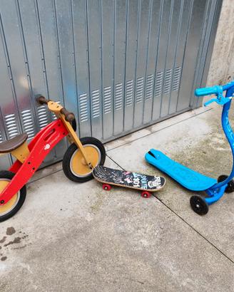 Bicicletta senza pedali, skateboard e monopattino 
