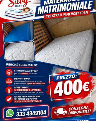 MATERASSO MATRIMONIALE TRE STRATI IN MEMORY FOAM 