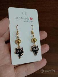 Orecchini Gattini Neri e Dorati handmade