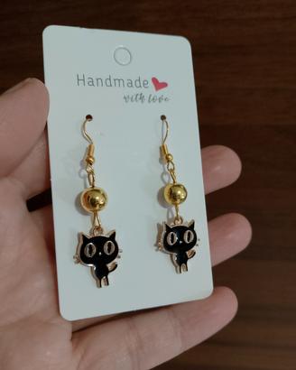 Orecchini Gattini Neri e Dorati handmade