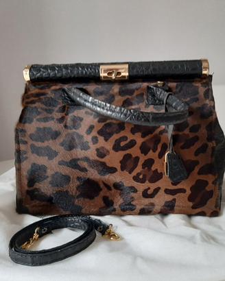 Borsa in pelle nera e cavallino