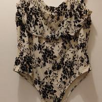 body con fantasia floreale nera